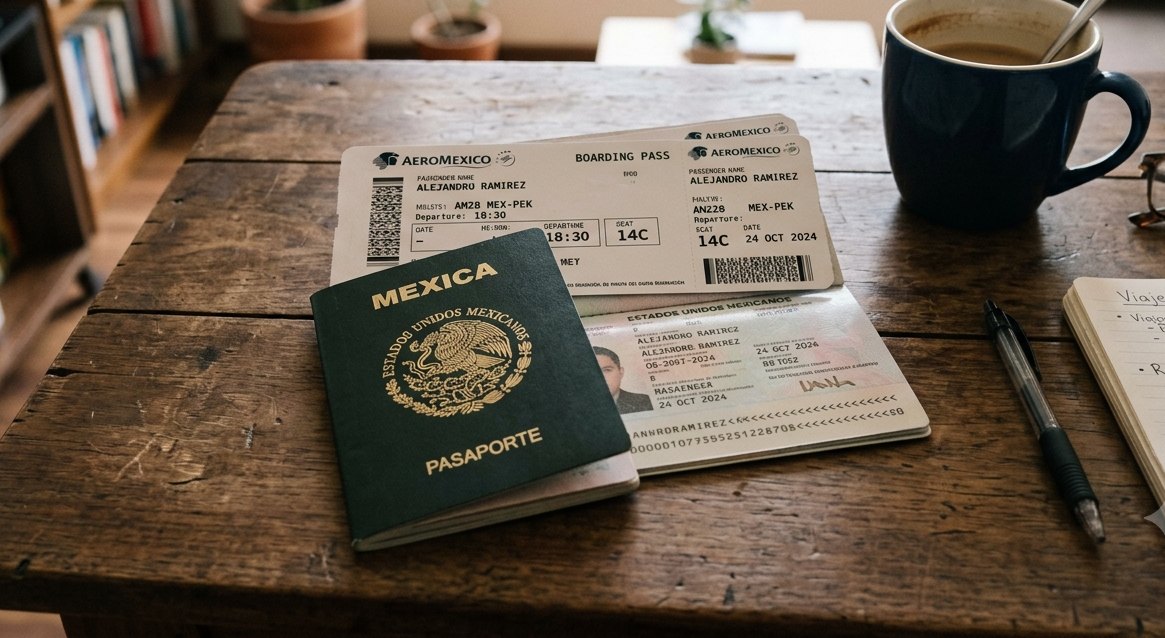 Pasaporte mexicano y boletos a china
